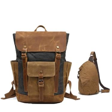 Imagem de Mochila De Lona Encerada Para Homens E Mulheres, Com Bolsa Frontal, Mochila Grande Para Laptop Com Detalhes Em Bronze Antigo E AlçAs AjustáVeis Para Viagens, Trabalho E Uso DiáRio