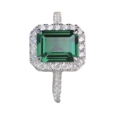 Imagem de Anel De Luxo Em Prata Esterlina 925 Com Zircônia Verde Retangular Bril