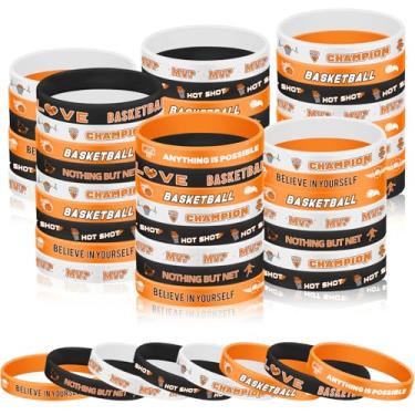 Imagem de ZCPTZ 120 peças pulseiras de silicone de basquete, pulseiras esportivas a granel para crianças, meninos, jogadores, fãs - pulseira de borracha inspiradora de basquete, jogos escolares, presentes
