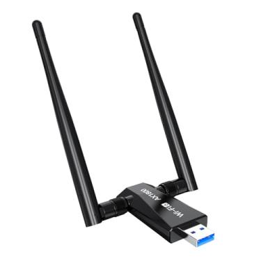 Imagem de CY-SUZON Adaptador USB WiFi 6 para PC de mesa, adaptador de rede sem fio AX1800 com 2,4 GHz, 5 GHz, antena 5dBi de banda dupla de alto ganho, WPA3, suporta Windows 11/10