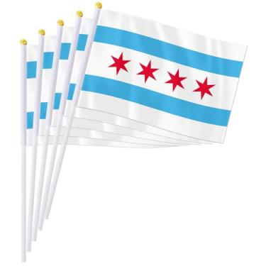 Imagem de PTEROSAUR Conjunto de bandeira portátil da cidade de Chicago, mini bandeira de Chicago de 14 x 21 cm para desfiles, festas, celebrações e decoração de casa (pacote com 100)