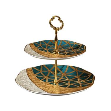 Imagem de Bone China Suporte de lanche de chá da tarde mesa de sobremesa de três camadas prato criativo lanche prato de frutas estilo europeu suporte de bolo (tamanho: LCode) (código)
