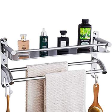 Imagem de CGKs6anmU Toalheiro de banheiro montado na parede de aço inoxidável 304 com barra de toalha, prateleira de armazenamento, gancho para banheiro, hotel, cozinha, 50 cm (50 cm)
