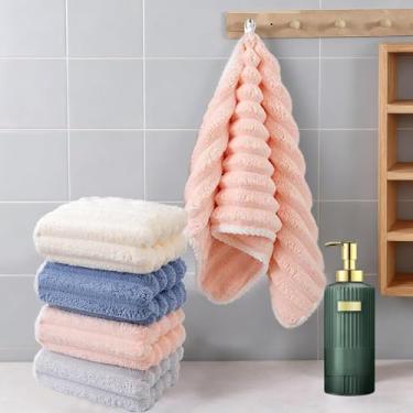 Imagem de Toalhas de mão de veludo coral - 30,5 x 61 cm toalhas de microfibra macias e absorventes com laços para pendurar, multiuso para banheiro e cozinha, conjunto rosa coral claro