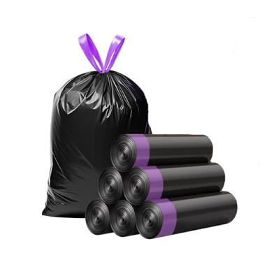 Imagem de Sacos de lixo altos espessos para cozinha - Sacos de lixo pretos sem cheiro com cordão para uso doméstico, escritório e ao ar livre (pacote com 30)
