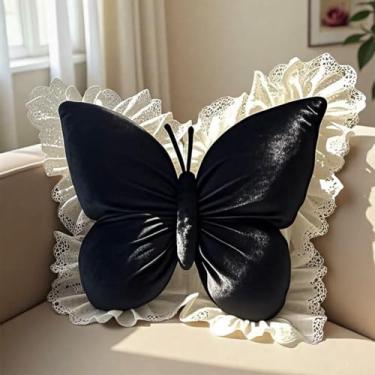 Imagem de Almofada decorativa em formato de borboleta, macia e espessa, almofada de cintura de pelúcia para suporte lombar, ideal para cadeiras de escritório.