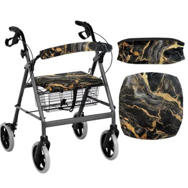 Imagem de Pxjivorg Capas de assento de andador rollator para idosos preto mármore rollator andador assento e encosto capas laváveis capa contra poeira andadores para idosos acessórios decoração