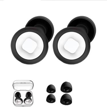 Imagem de Tampões de ouvido para cancelamento de ruído do sono, tampões de ouvido de motocicleta de 45 db para redução de ruído com 8 orelhas (preto e branco, caixa transparente)