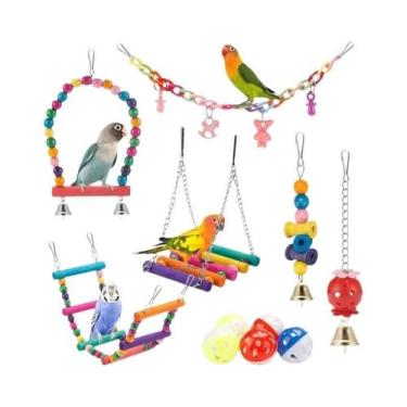 Imagem de Brinquedos Para Gaiola De Pássaros Papagaio 11 Peças De Madeira Para M