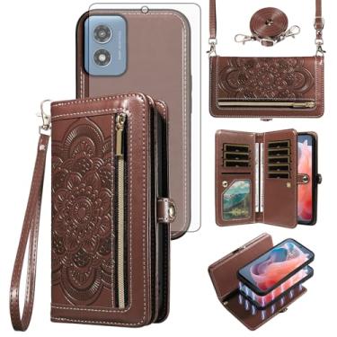 Imagem de Asuwish Capa de celular para Motorola Moto G Play 4G 2024 com zíper carteira destacável com protetor de tela de vidro temperado alça de pulso flor porta-cartão de crédito XT2413V XT2413-1 64GB