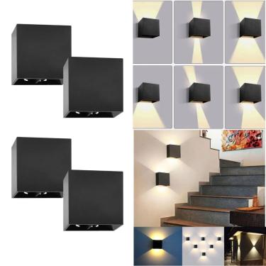 Imagem de 4 Luminárias Balizadores Arandelas Quadrada Pretas 4W Branco