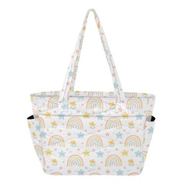 Imagem de Burbuja Bolsa feminina Rainbow Stars, sacola fofa com bolsos, leve e acolchoada para laptop, para viagem, escola, trabalho, academia