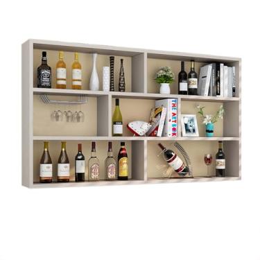 Imagem de Rack de vinho montado na parede, prateleira suspensa de madeira para garrafas, armário de bebidas moderno para bar, suporte flutuante para taças de vinho, solução elegante de armazenamento de cozinha