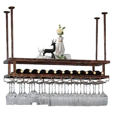 Imagem de Suporte de cabide de taça de vinho, suporte de teto para copo de vinho com parafusos, suporte de taças de champanhe de vinho, largura e altura ajustáveis, suporte de vidro de metal para cozinha e