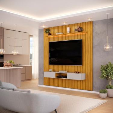 Imagem de Painel para Tv até 60 Polegadas Ripado com LED 223cm Trento Cedro/Bali