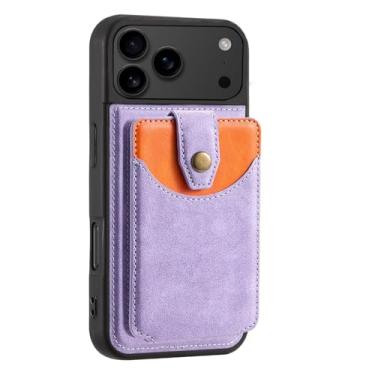 Imagem de Genérico Capa de couro magnética para iPhone 17/17 Air/17 Pro/17 Pro MAX, capa fina removível com porta-cartões, design elegante para homens e mulheres (roxo, 17 Pro Max)
