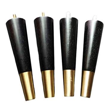 Imagem de JGHITROME Pés de suporte de móveis de pernas de móveis. 4 x pernas de móveis de madeira maciça, barra de parafuso M8, para armário de cozinha, cadeira de sofá-cama, com peças de hardware, preto (20 cm