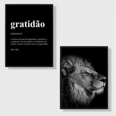 Imagem de Kit 2 Quadros Leão Gratidão Significado 24x18cm - Vidro - Quadros On-L