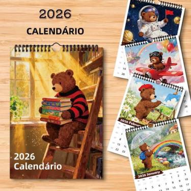 Imagem de Calendário De Parede Engraçado Com Urso Tamanho A4 2026, 12 Padrões Ex