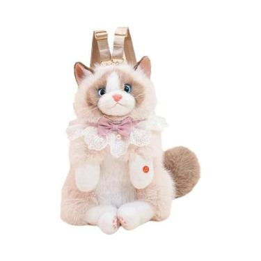 Imagem de Mochila De Pelúcia Infantil De Cachorro Schnauzer E Gato, Bolsa De Omb