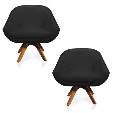 Imagem de Kit 02 Poltronas Giratória Giovana Corino Base Madeira