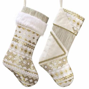 Imagem de Meias de Natal Valery Madelyn 53 cm, pacote com 2 unidades, ouro branc