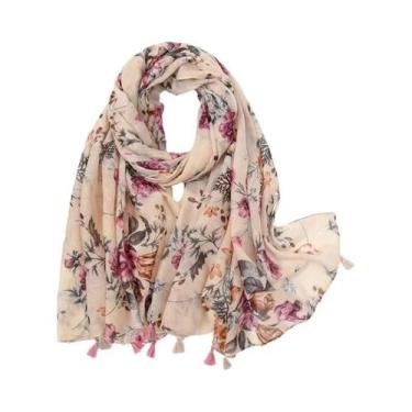 Imagem de Cachecol Floral De Viscose Para Mulheres 180x90cm, Pashmina Fina Para 
