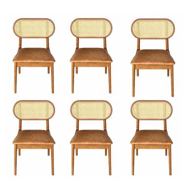 Imagem de Kit 6 Cadeiras Lima Madeira Maciça Estofadas Yescasa Pinhão