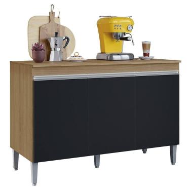 Imagem de Balcão De Cozinha Com Tampo 120cm Manu Preto-amêndoa - Ajl Móveis