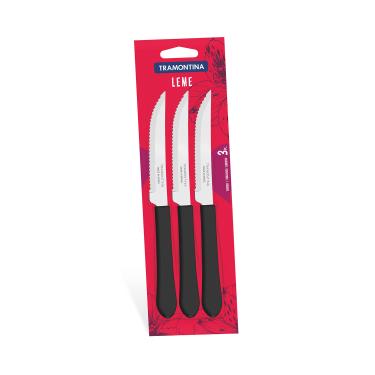 Imagem de Jogo de Facas Tramontina Leme com Lâmina em Aço e Cabo em Polipropileno Preto 3 Peças