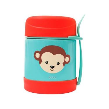 Imagem de Pote termico buba com talher animal fun macaco 320ml, 320ml, Azul e Ve