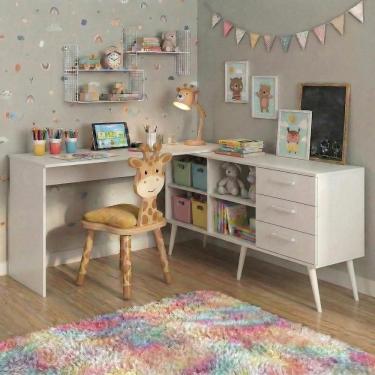 Imagem de Mesa de Estudos em L com 3 Gavetas Porto Multimóveis MP6047