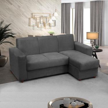 Imagem de Sofá 3 lugares com Chaise LD Bia Suede Cinza  Madelina Decor - Adonai 