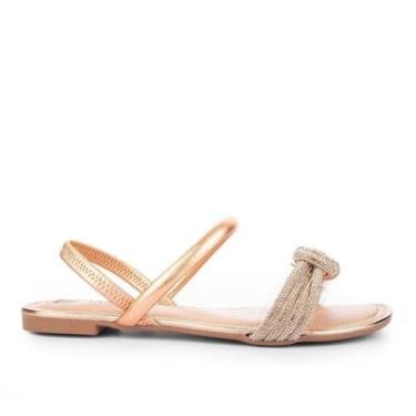 Imagem de Sandália Tanara Rasteira Metalizada Com Brilhos T8273-Feminino