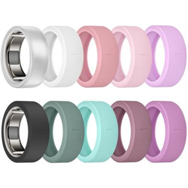 Imagem de BandRain Pacote com 10 capas para anel Oura Gen 4/4 Ceramic/Oura Gen 3/ULTRAHUMAN Ring AIR, capa protetora de silicone elástico antiarranhões para RingConn Gen 2/Gen 2 Air Mulheres Homens