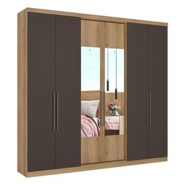 Imagem de Guarda Roupa Casal Passione Ultra Glass 6 Portas Capuccino Cacau Acetinado - THB