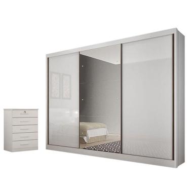 Imagem de Guarda Roupa Casal Duna com Espelho e Gaveteiro Suiça Neve - Novo Horizonte
