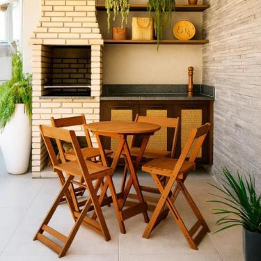 Imagem de Kit Bistrô Redondo Eucalipto Dobrável com 4 Banqueta Madeira cor: Mel 