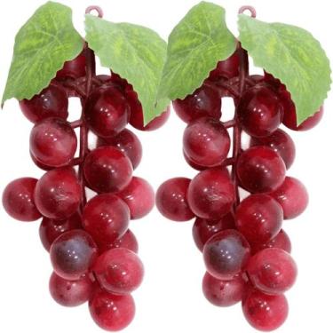 Imagem de Kit 6 Cachos De Uva Vermelha Fruta Artificial Silicone 12cm - Genérico
