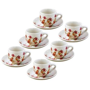 Imagem de Conjunto 6 Xícaras Com Pires De Porcelana Branca Café Chá Le Jardin 90