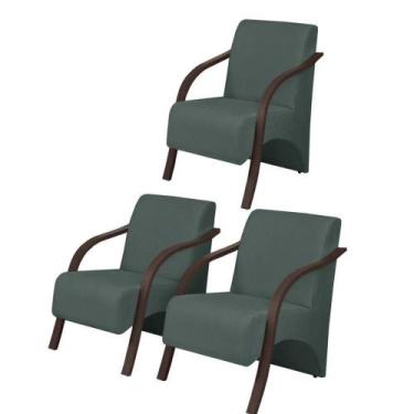 Imagem de Kit3 Poltronas Vênus 1 Lugar Pé Madeira Suede Verde - D SALLA