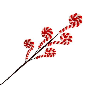 Imagem de Galho Decorativo Artificial Pink Candy Cane 60 cm para Árvores de Natal e Arranjos Vermelho Tok