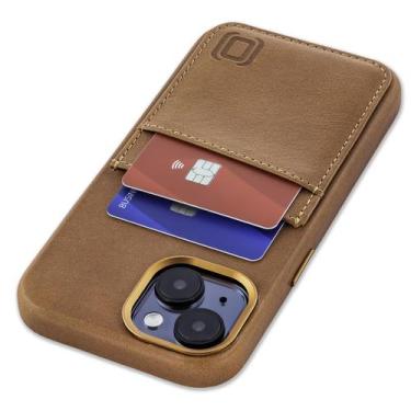 Imagem de Capa de cartão Dockem de couro genuíno para iPhone 15 marrom claro
