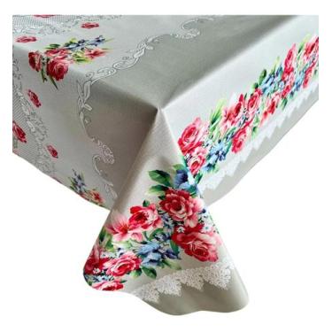 Imagem de Toalha De Mesa Térmica Floral Cinza Casa Impermeável Grossa - Tok de C