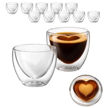 Imagem de Jogo 10 Copos Caneca De Vidro Dupla Camada Coração Love 90ml - CLICK H