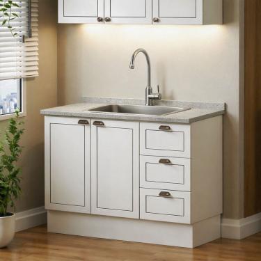 Imagem de Balcão para Pia Modelo Americano Provençal 2 Portas 3 Gavetas Frentes em Mdf sem Tampo...