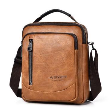 Imagem de Bolsa Messenger de couro vintage para homens impermeável - yiweisai