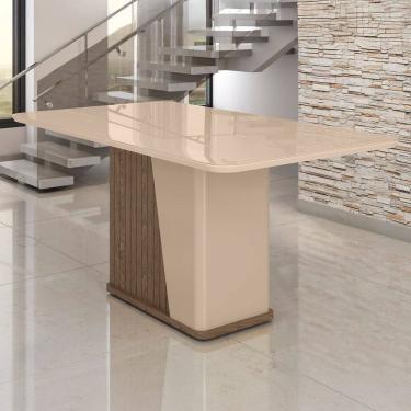 Imagem de Mesa de Madeira Harmonia 160 Cm com Vidro Carvalho/Marrom Claro - Móveis Bechara