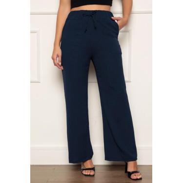 Imagem de Calça Pantalona Wide Leg Duna Amarração Bolsos Azul - WE HAPPY, P, Azu