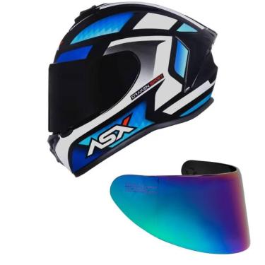 Imagem de Capacete ASX Draken Spirit Preto Azul e Branco Mais Viseira Camaleão-Masculino